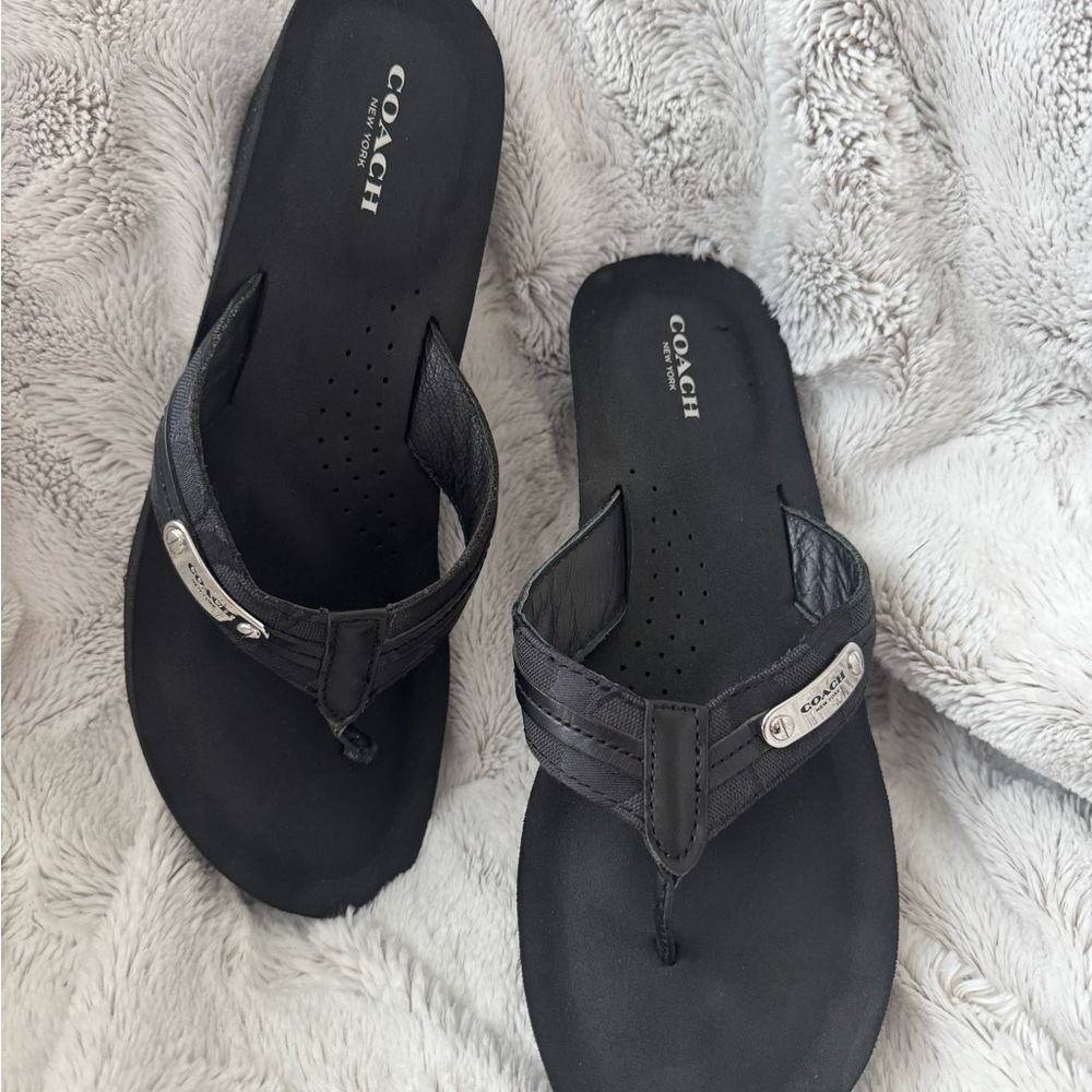 Coach Women's Black Sandals with Silver Accents